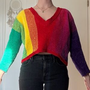 Silence + Noise Rainbow Gradient V-Neck Sweater